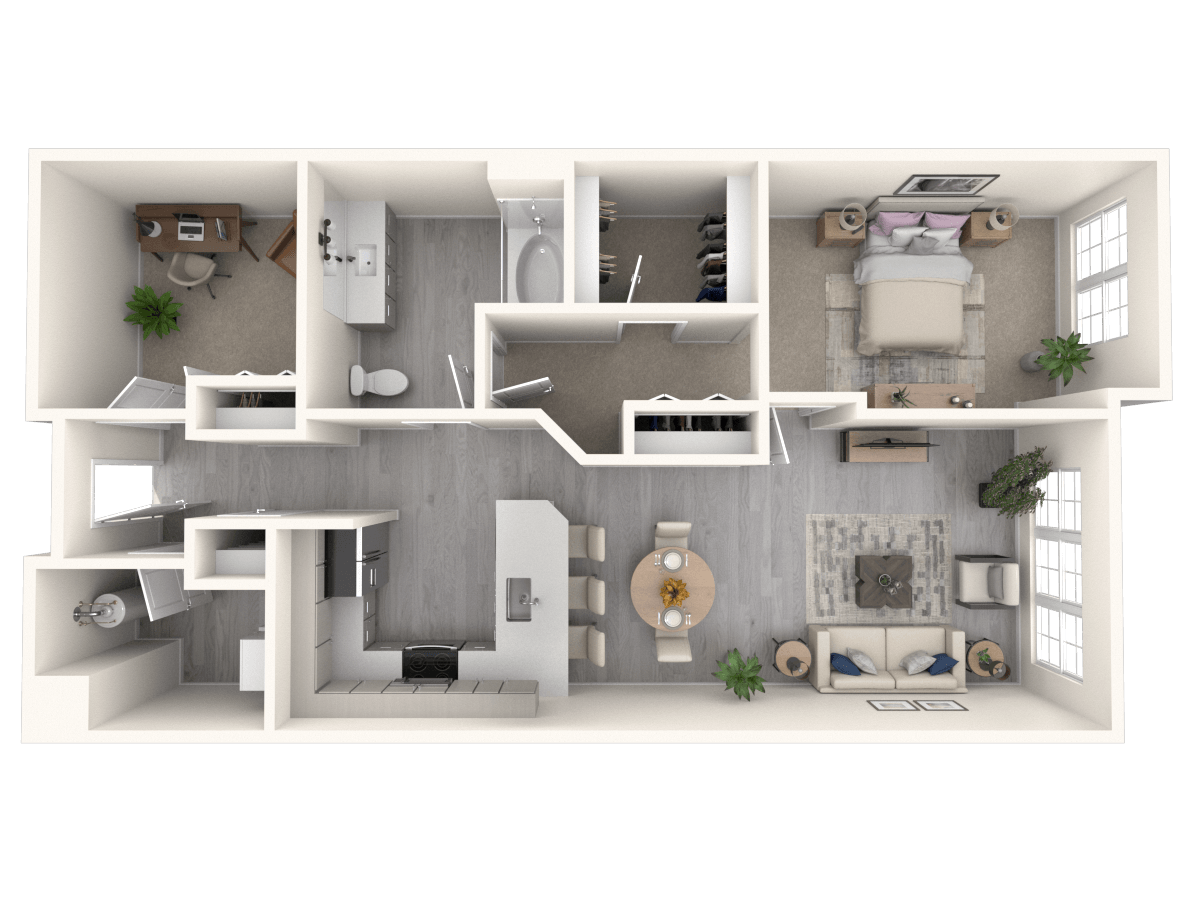 Floor plan for 1 bed, 1 bath, 1097 sqft